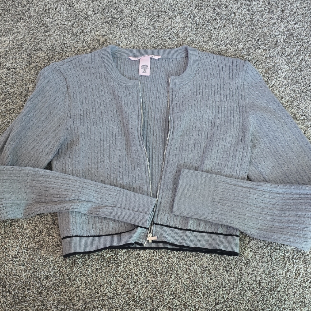 Victoria's Secret Gray Ribbed Zip Cardigan